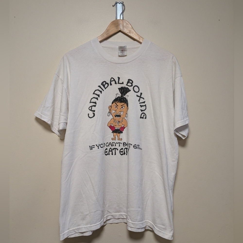 Vintage Cannibal Boxing Graphic T-Shirt – White – Size XL
